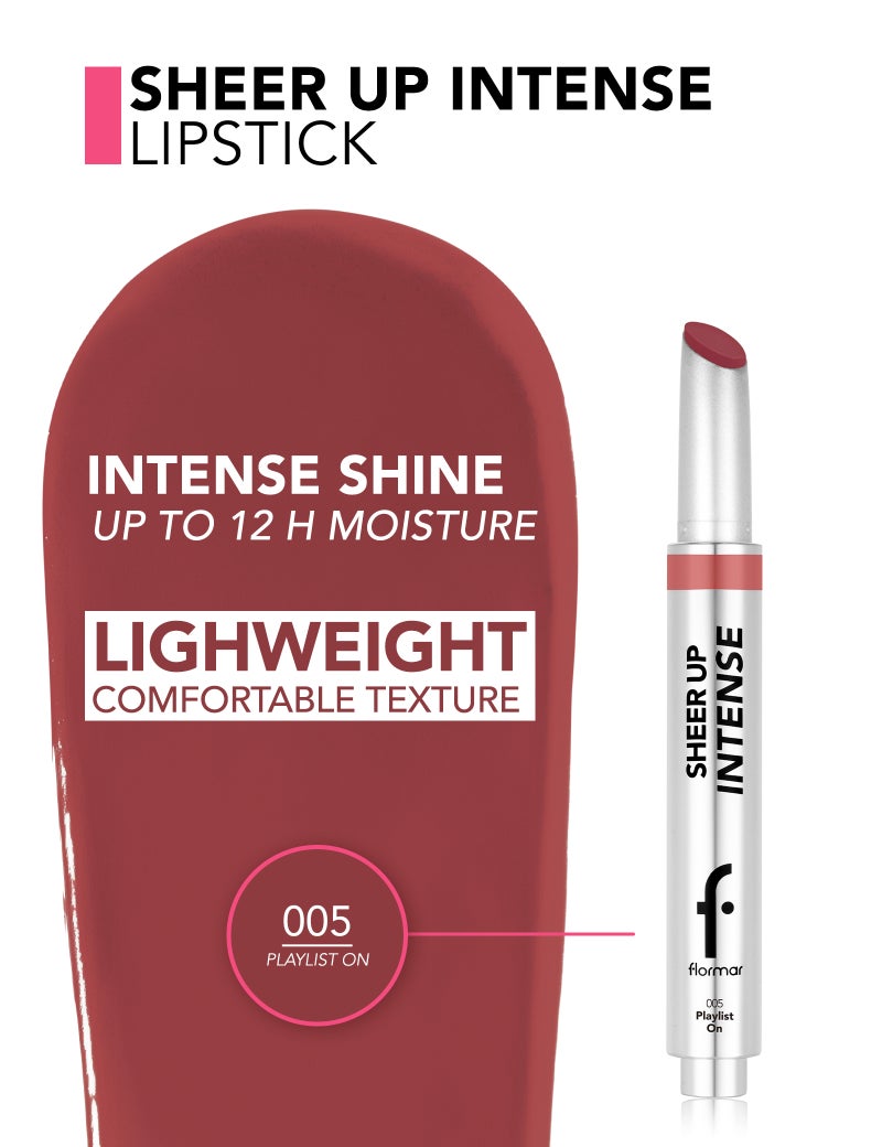 فلورمار Sheer Up Intense Lipstick, High-Shine Glossy Lip Color, Hydrating Non-Sticky Buildable Lip Stick – 005 Playlist On PLAYLST ON - Image 3