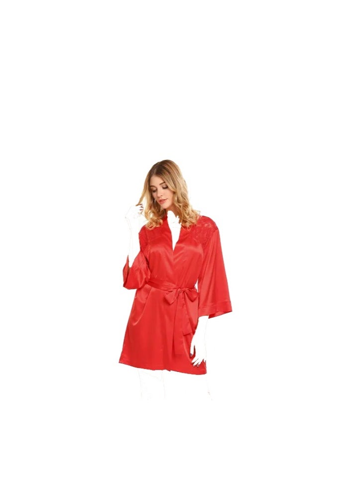 Generic Women Lace Trim Short Sleeve Satin Sleepwear Robe.  - Image 1
