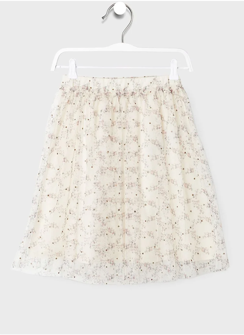 MANGO Kids Floral Print Overlay Skirt