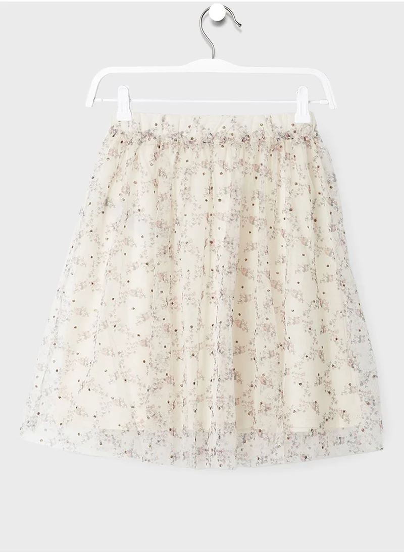MANGO Kids Floral Print Overlay Skirt