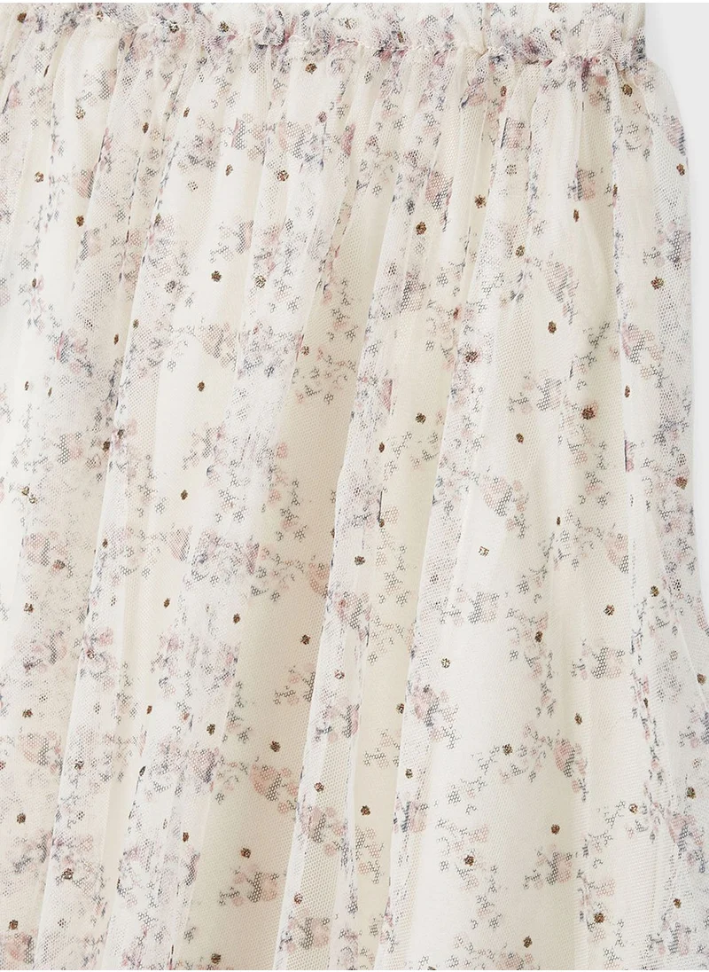 MANGO Kids Floral Print Overlay Skirt