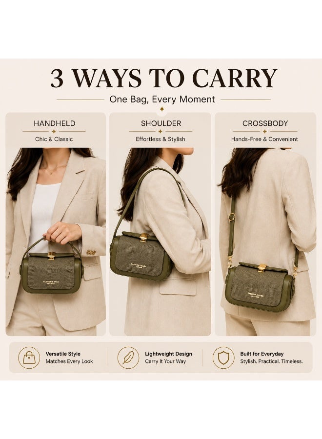 Havnor Women's PU Leather Crossbody Shoulder Bag with Gold Clasp, 3-Way Carry Handbag - Image 2