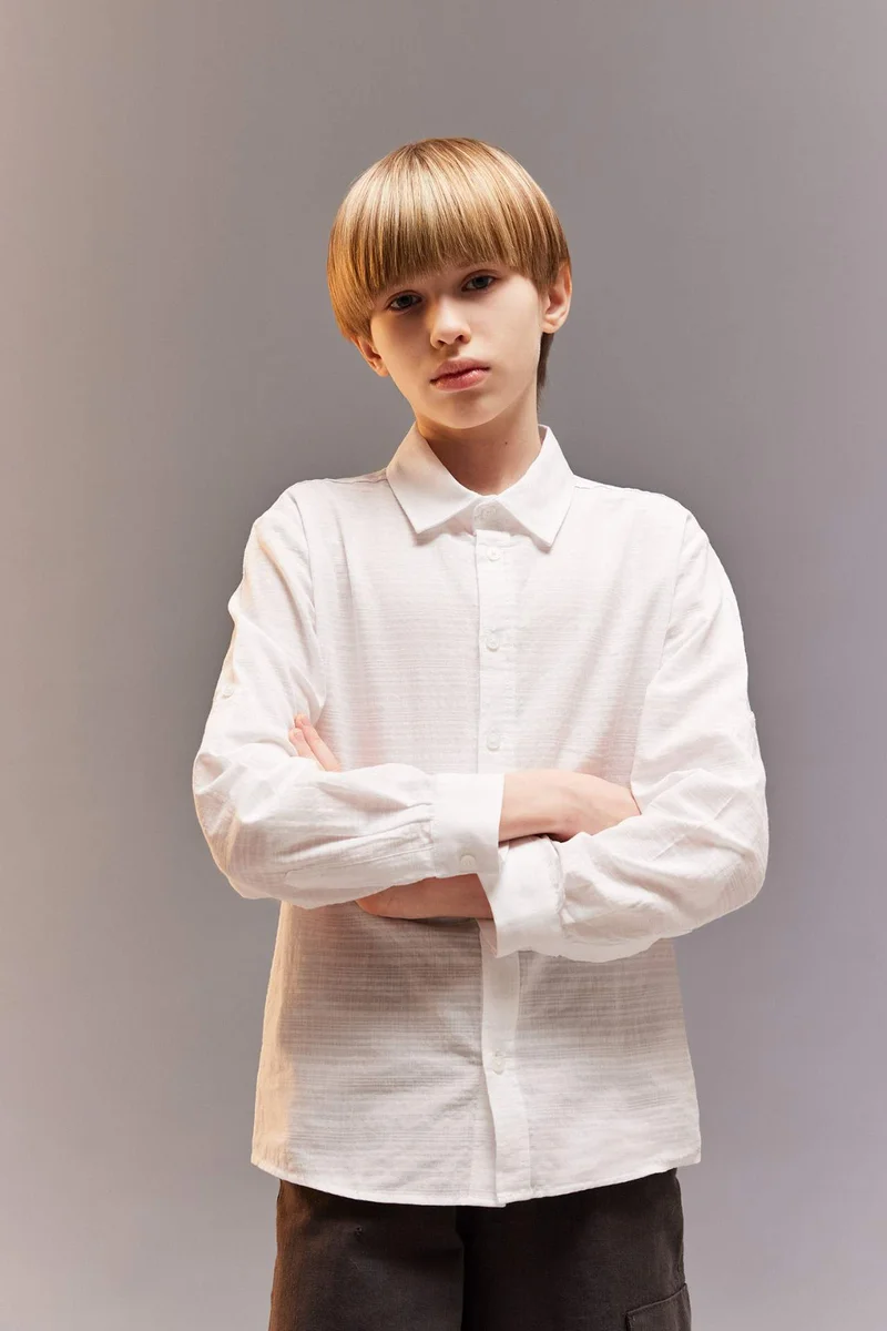 ديفاكتو Boy Regular Fit Polo Collar Textured Shirt
