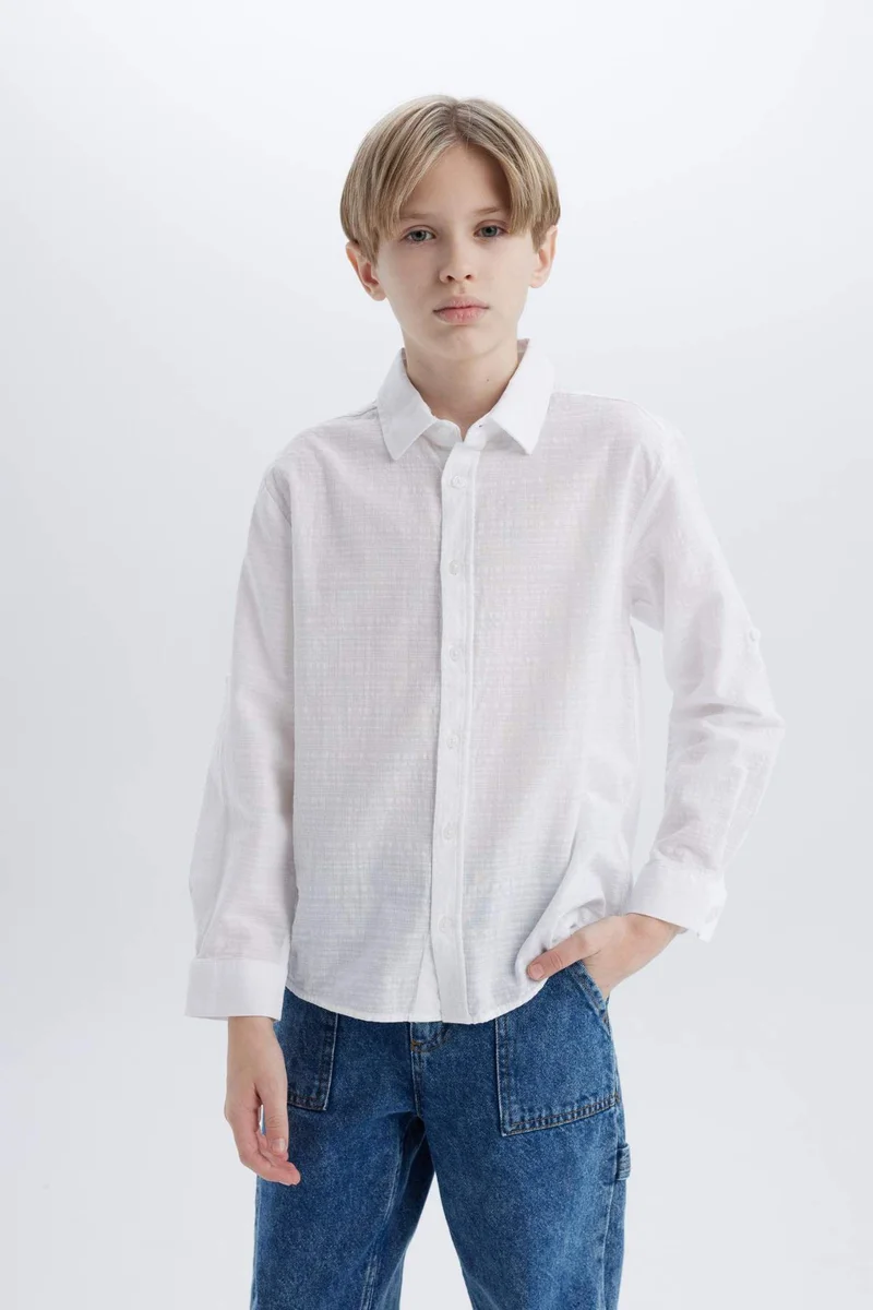 ديفاكتو Boy Regular Fit Polo Collar Textured Shirt