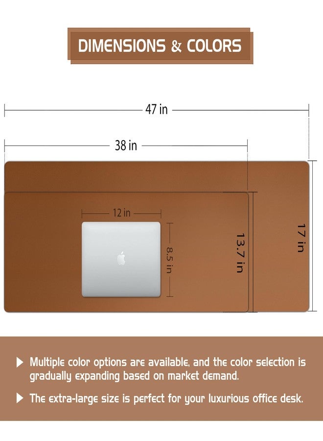 Aothia Leather Desk Pad Protector - Large Mouse Pad, Office Desk Mat, Non-Slip PU Leather Desk Blotter, Laptop Desk Pad, Waterproof Desk Writing Pad for Office and Home (Brown, 38" x 13.7") - Image 3