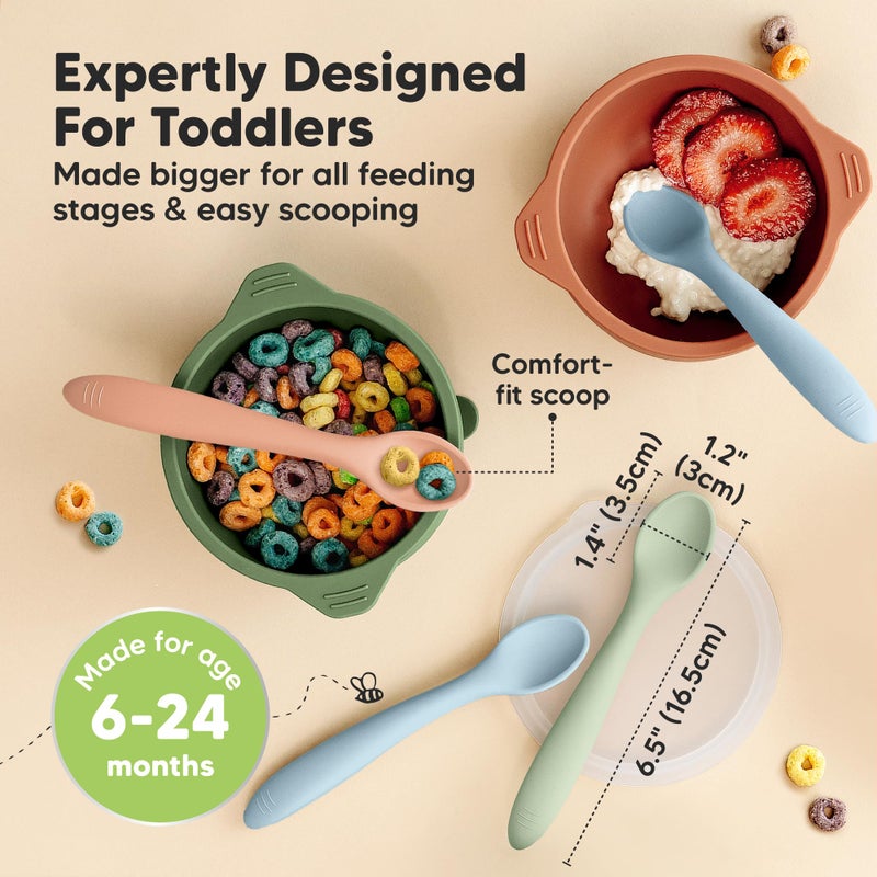 KeaBabies Silicone Baby Spoons, Self Feeding 6-12 months - 3-Pack Baby Weaning Eating Utensils, Toddler First Food Training Spoon, Infant, Kids Feeding Supplies Essential Set, Dishwasher-safe (Mellow) - Image 2