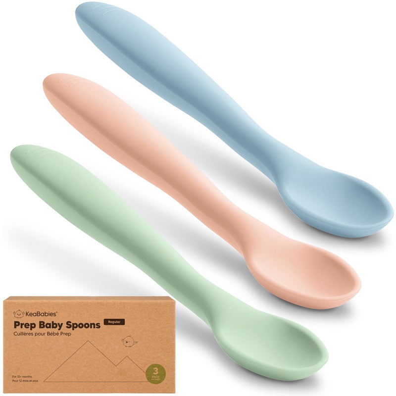 KeaBabies Silicone Baby Spoons, Self Feeding 6-12 months - 3-Pack Baby Weaning Eating Utensils, Toddler First Food Training Spoon, Infant, Kids Feeding Supplies Essential Set, Dishwasher-safe (Mellow) - Image 1