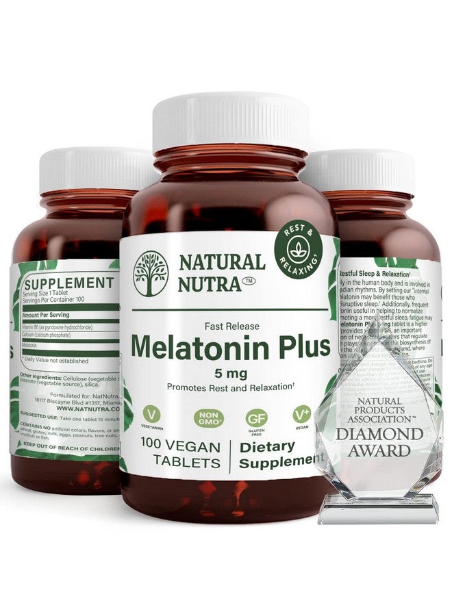 Natural Nutra Vegan Melatonin 5mg with Vitamin B6, Fast Dissolve, Melatonin with Calcium for Optimal Sleep, Promoting More Restful Sleep, Gluten Free, Non GMO, 100 Tablets - Image 1