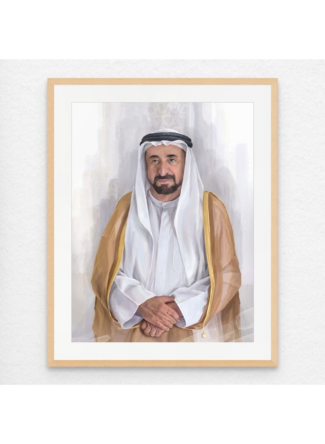 Art Decor Framed Fine Art of Sheikh Sultan Bin Muhammad Al-Qasimi Portrait UAE Wall Art with Matt Board Print Wall Decor for Home Living Room Office Gifting - Image 1