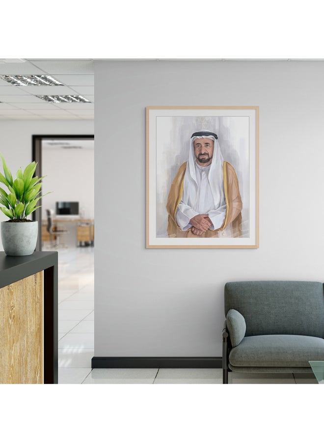 Art Decor Framed Fine Art of Sheikh Sultan Bin Muhammad Al-Qasimi Portrait UAE Wall Art with Matt Board Print Wall Decor for Home Living Room Office Gifting - Image 3