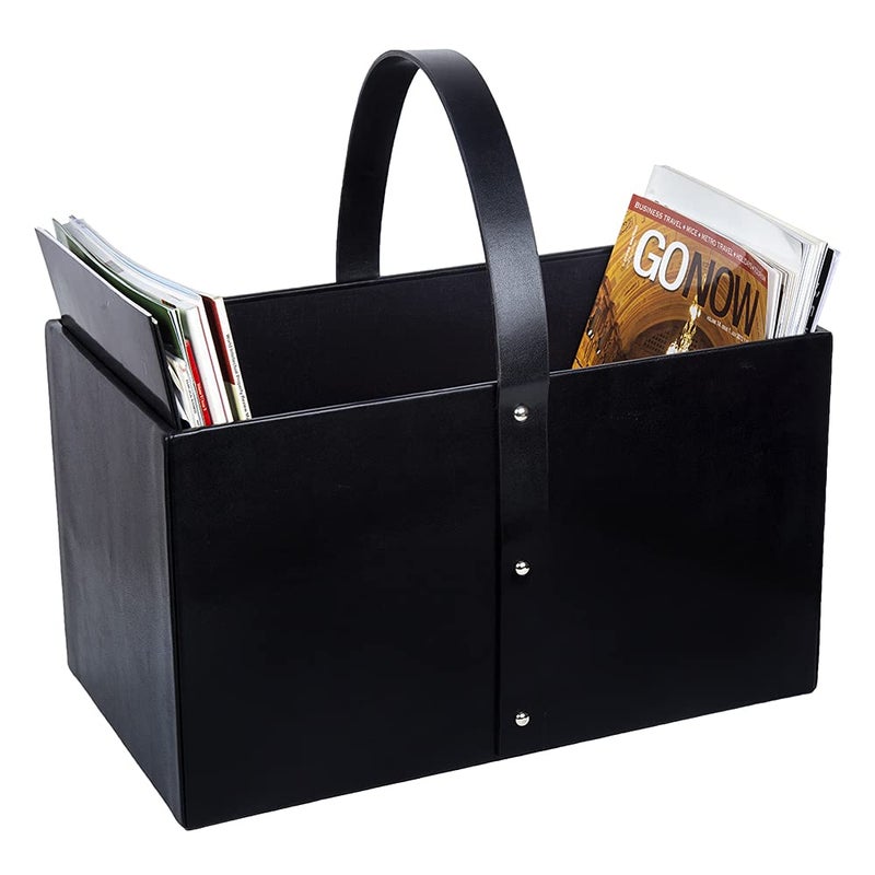 SYNYEY Thylable Premium Vegan leather Magazine Holder Storage Box For Office Personal Use Marino Black  - Image 3