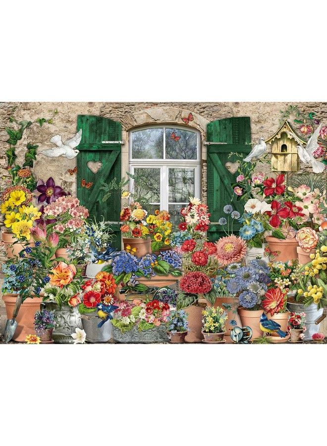 Bits and Pieces 1000 Piece Jigsaw Puzzle For Adults 20" X 27" Flowers Outside 1000 Pc Collage Flower Window Bird House Spring Butterfly Cottage Jigsaw By Artist Barbara Behr - Image 2