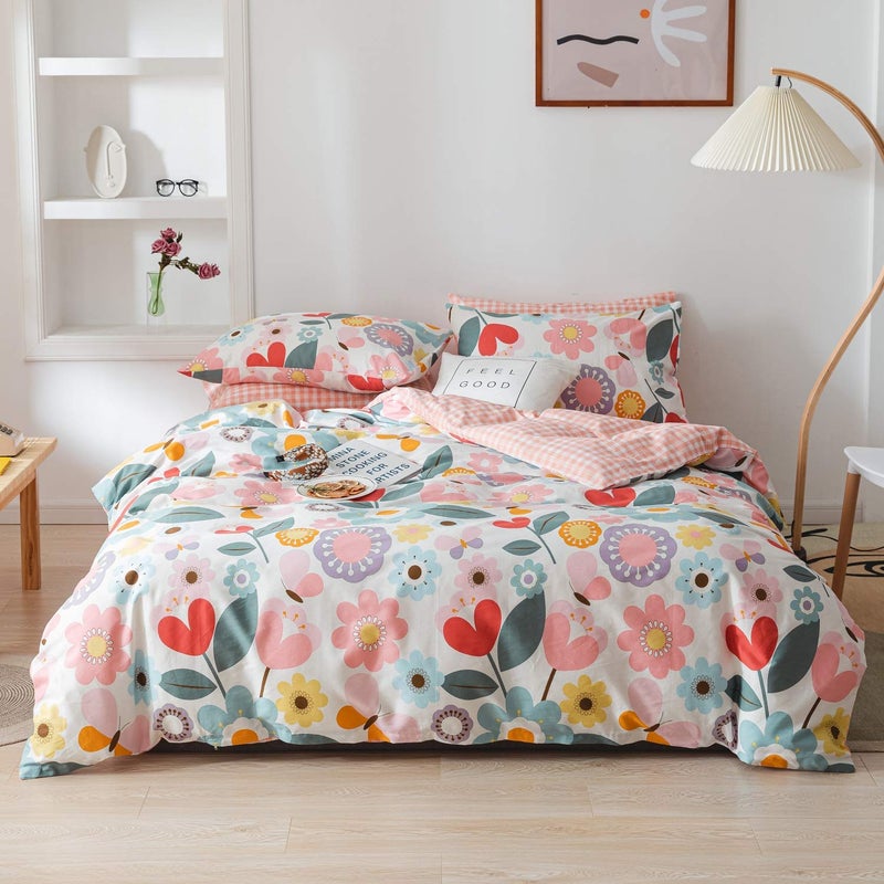 Cotton Life Floral Duvet Cover Twin 100 Cotton 3 pcs Twin Flower Bedding Set Garden Reversible Duvet Cover with Zipper Closure Breathable No Comforter