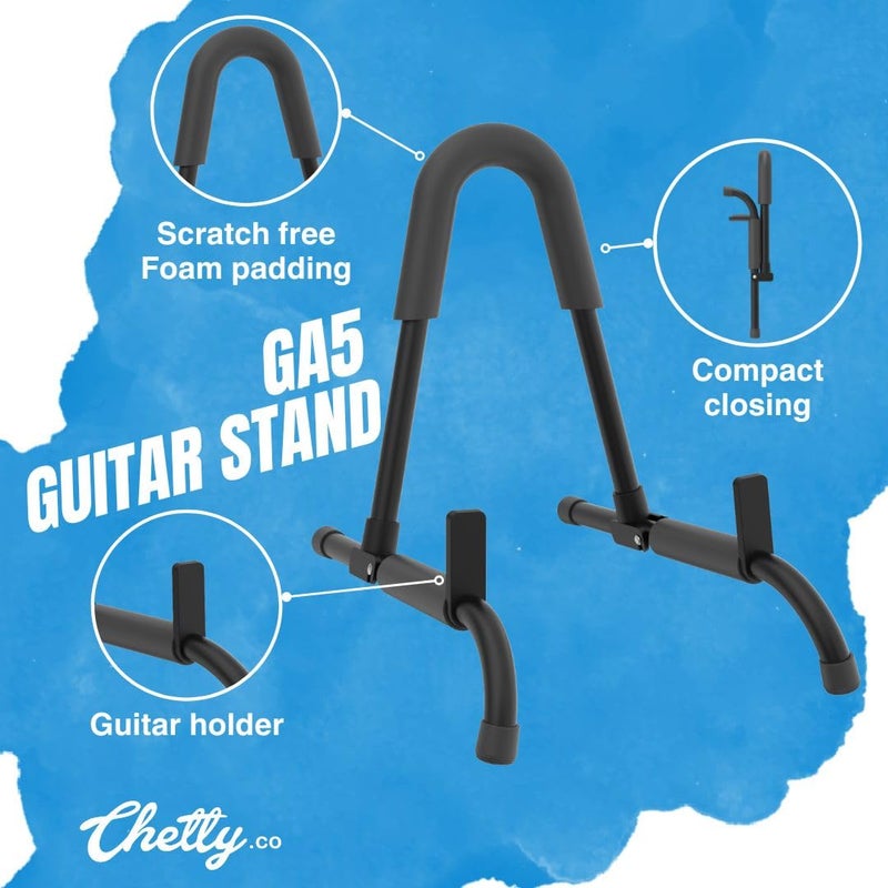 Chetty Adjustable Portable Guitar Stand Foldable Sturdy Lightweight Compact Durable Wooden Metal Universal AntiSlip Stand for Acoustic Electric Bass Travel Display (GA5) - Image 2