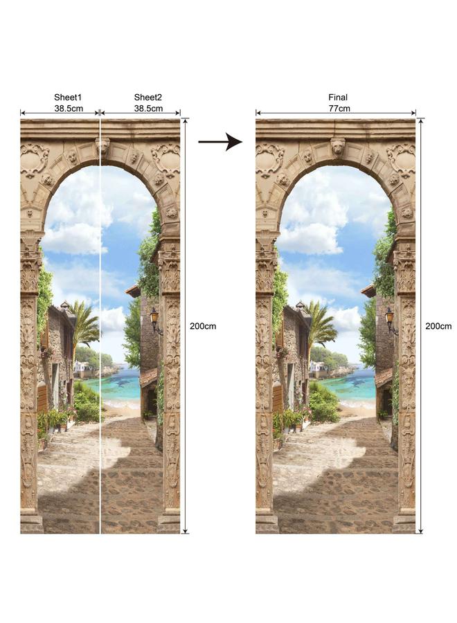 الأزرق جي دبليو متجر التجارة الخارجية 77/90 سم ديكور المناظر الطبيعية محاكاة ملصق الباب غرفة النوم تجديد باب غرفة المعيشة pvc ملصق الحائط - Image 1