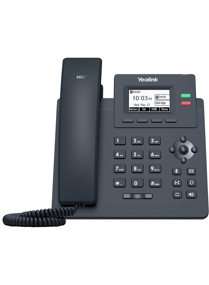 Yealink T31P IP Phone, 2 VoIP Accounts. 2.3-Inch Graphical Display. Dual-Port 10/100 Ethernet, 802.3af PoE, Power Adapter Not Included (SIP-T31P)