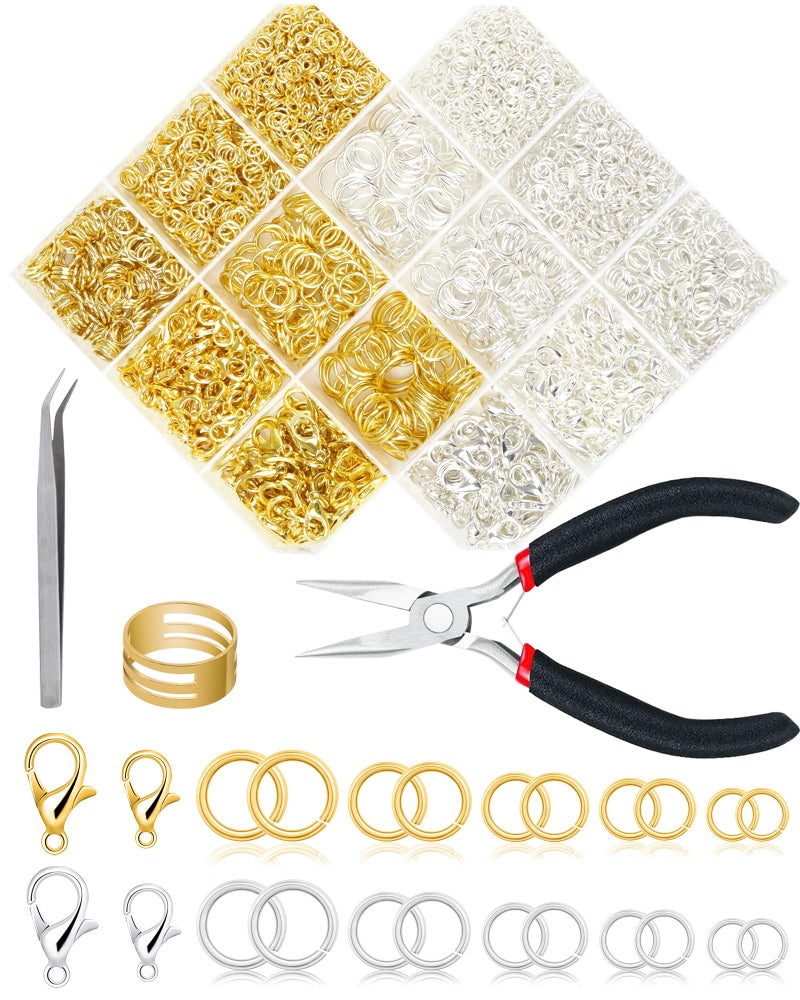 FIVEIZERO 2400PCS Jump Rings Kit for Jewelry Making Supplies & Necklace Repair with Silver & Gold Jump Rings, Lobster Clasps, Pliers, Tweezer & Opener, Jewelry Repair Kit for Earrings and Charms ï»¿ - Image 1