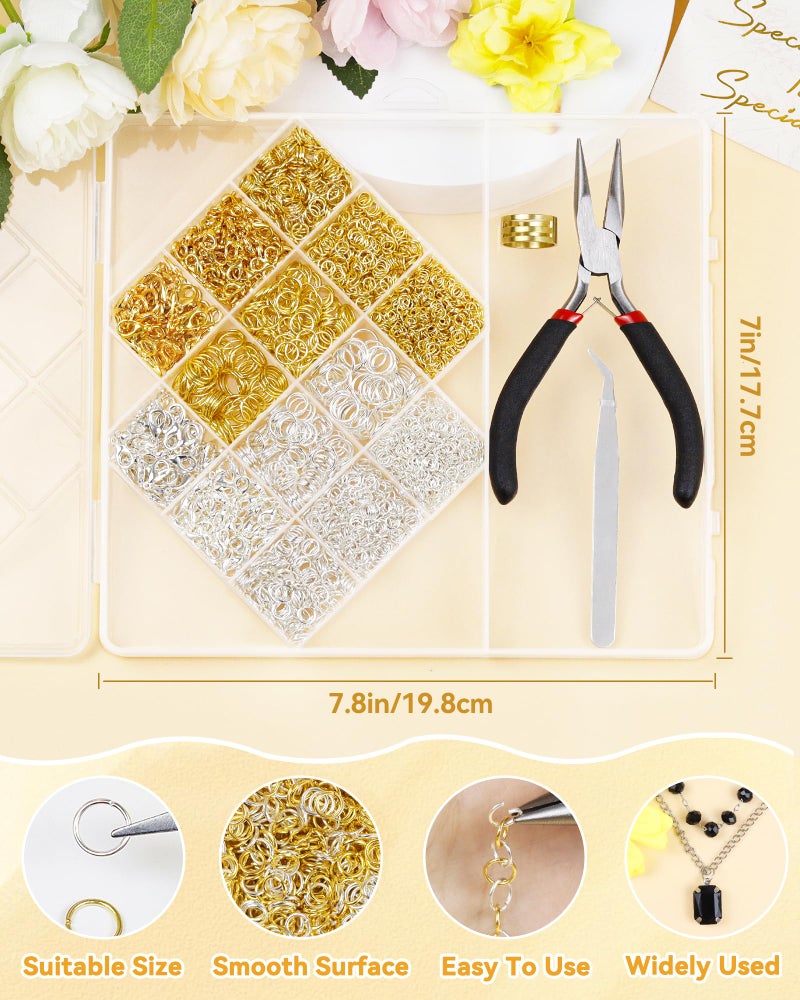 FIVEIZERO 2400PCS Jump Rings Kit for Jewelry Making Supplies & Necklace Repair with Silver & Gold Jump Rings, Lobster Clasps, Pliers, Tweezer & Opener, Jewelry Repair Kit for Earrings and Charms ï»¿ - Image 3
