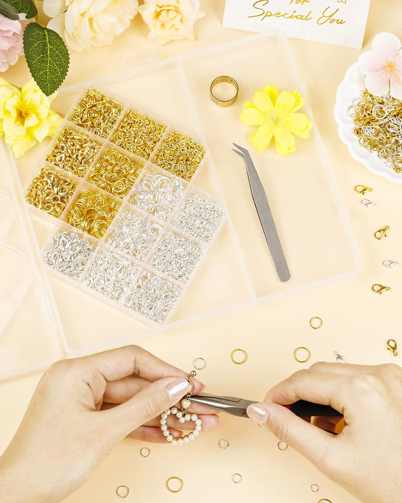 FIVEIZERO 2400PCS Jump Rings Kit for Jewelry Making Supplies & Necklace Repair with Silver & Gold Jump Rings, Lobster Clasps, Pliers, Tweezer & Opener, Jewelry Repair Kit for Earrings and Charms ï»¿ - Image 5