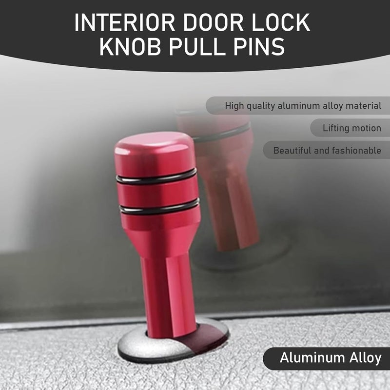 AutoBizarre Aluminum Alloy Coated Door Lock Knobs - Inner Pull Pins for Car Decoration - Universal for All Cars (Red) - Image 3