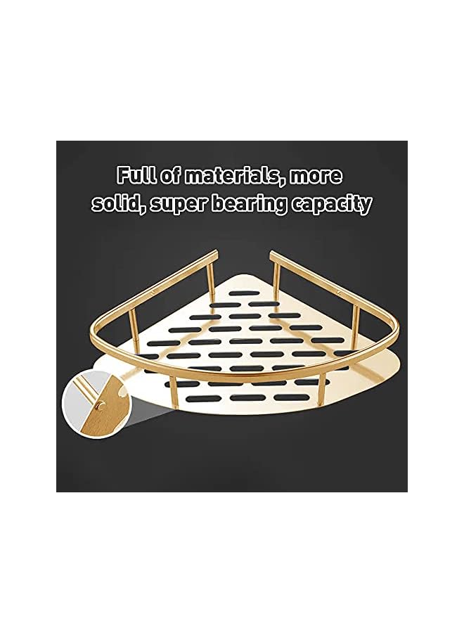 Raxoom No Drilling Bathroom Corner Shelf Drill-Free with Hooks Aluminum Stainless Steel Shower Shelves Kitchen Storage Basket - 2 Tier (Gold) - Image 4