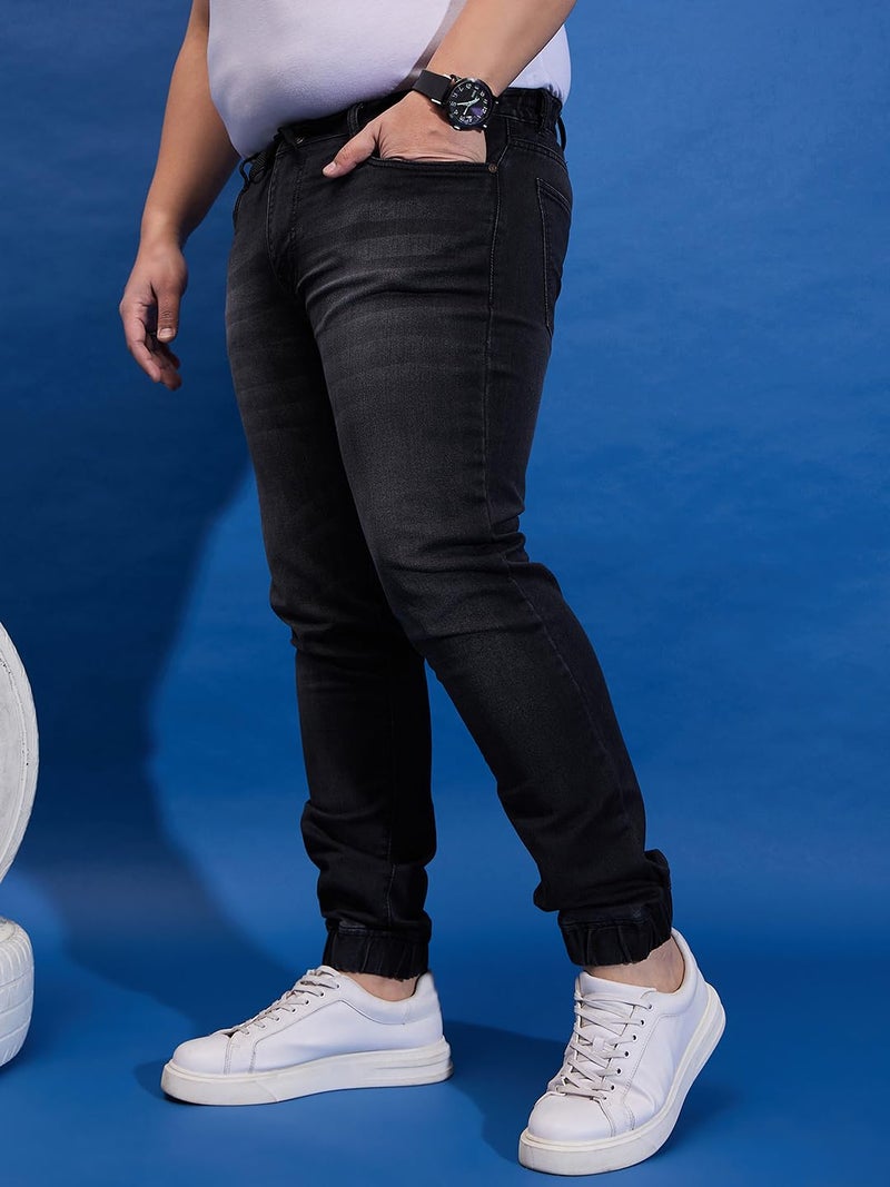 Bigbanana Plus Size Men's Regular Fit Washed Jeans (Monald,Black,5XL) - Image 4
