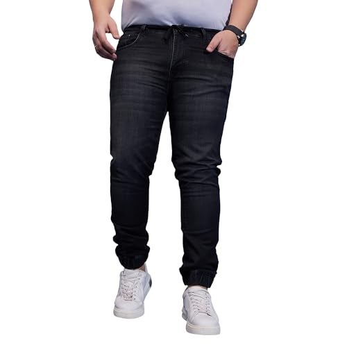 Bigbanana Plus Size Men's Regular Fit Washed Jeans (Monald,Black,5XL) - Image 1