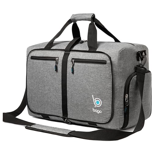 Bago Foldable Duffel Bags for Traveling Women & Men - 40L Sports Packable Duffle Bag for Travel with Shoe Compartment - Water Repellant, Heavy Duty, Lightweight Folding & Collapsible (SnowGray) - Image 1