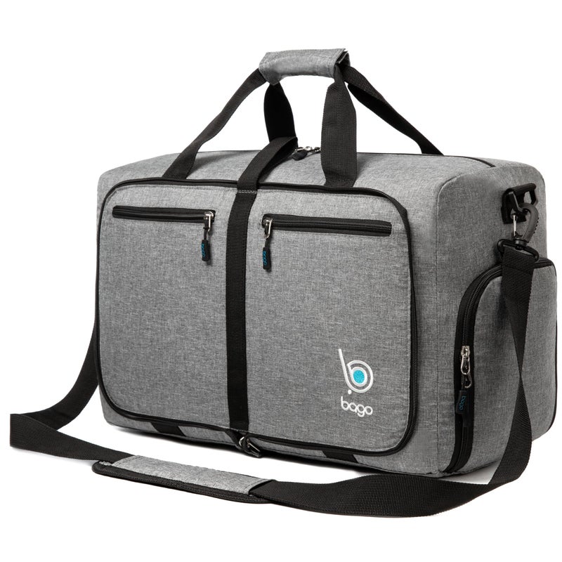 Bago Foldable Duffel Bags for Traveling Women & Men - 40L Sports Packable Duffle Bag for Travel with Shoe Compartment - Water Repellant, Heavy Duty, Lightweight Folding & Collapsible (SnowGray) - Image 3