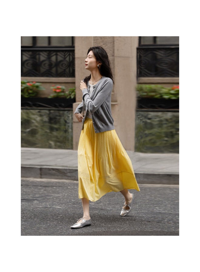 Dme "Lingdong Muse" Spring French Cloud Cotton Elastic Waist Pleated A-Line Breathable Half Skirt Women'S Medium And Long - Image 4