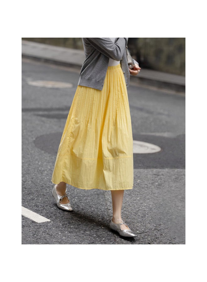 Dme "Lingdong Muse" Spring French Cloud Cotton Elastic Waist Pleated A-Line Breathable Half Skirt Women'S Medium And Long - Image 5
