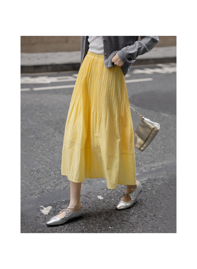 Dme "Lingdong Muse" Spring French Cloud Cotton Elastic Waist Pleated A-Line Breathable Half Skirt Women'S Medium And Long - Image 2