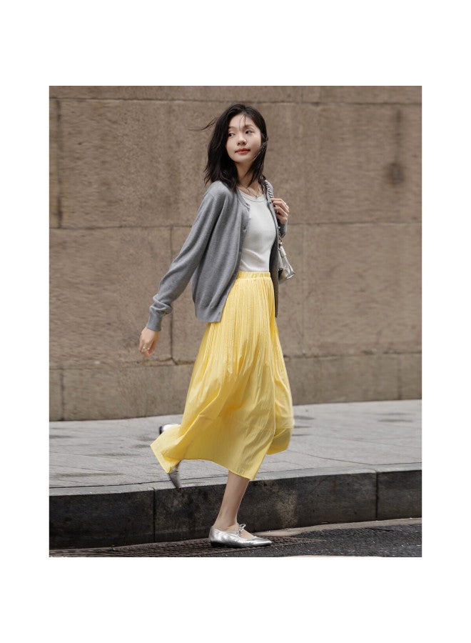 Dme "Lingdong Muse" Spring French Cloud Cotton Elastic Waist Pleated A-Line Breathable Half Skirt Women'S Medium And Long - Image 1