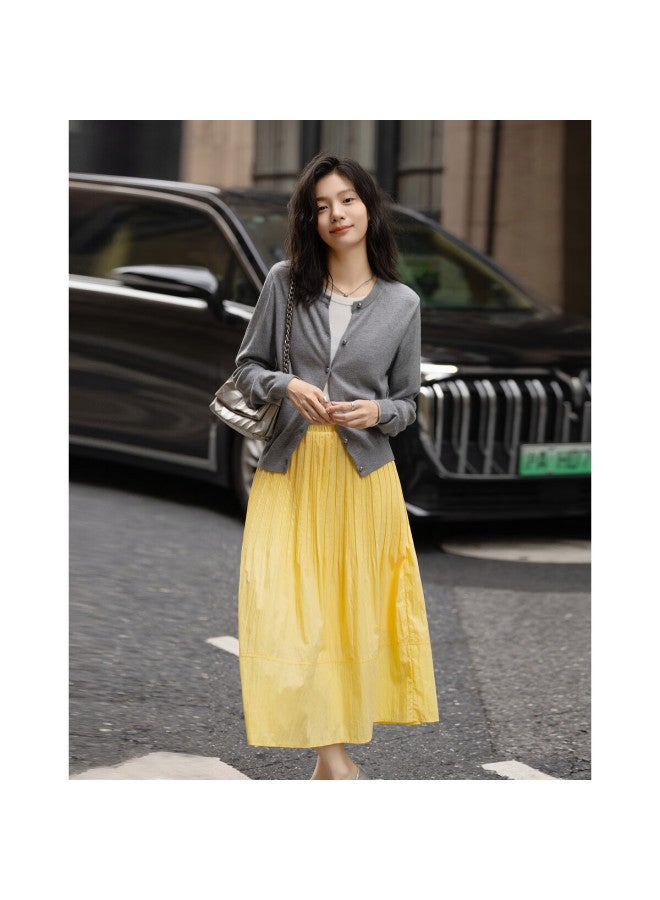 Dme "Lingdong Muse" Spring French Cloud Cotton Elastic Waist Pleated A-Line Breathable Half Skirt Women'S Medium And Long - Image 3
