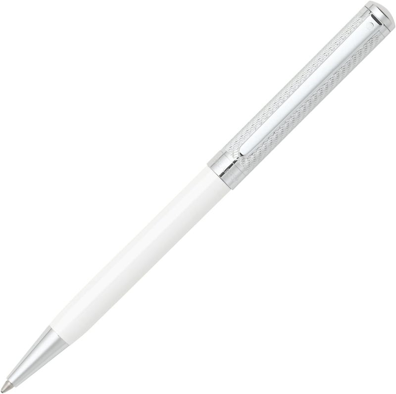 Sheaffer Intensity Deluxe White Barrel Ballpoint Pen with Engraved Chrome Spiral Cap - Image 1