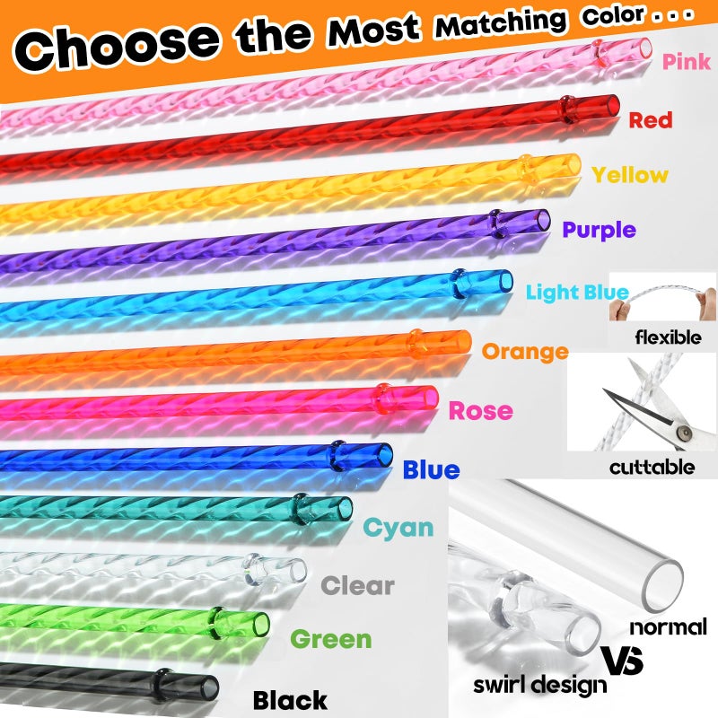 ALINK 12-Pack Reusable Plastic Clear Swirl Straws, 11" Long Colorful Hard Plastic Tumbler Replacement Straws for 16 OZ 20 OZ 30 OZ Stanley, YETI, Starbucks, Owala Tumblers with Brush - Image 4