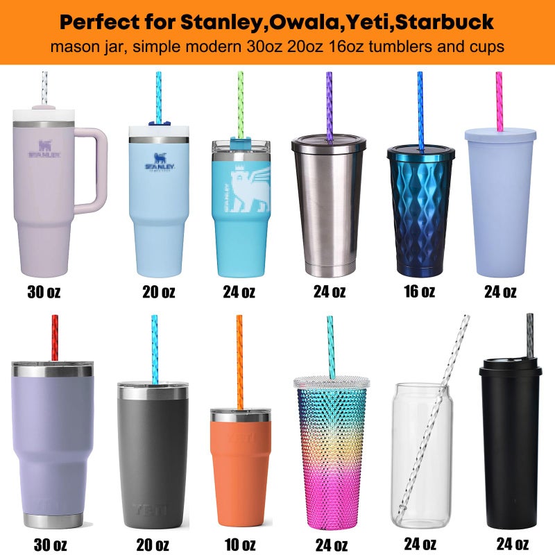 ALINK 12-Pack Reusable Plastic Clear Swirl Straws, 11" Long Colorful Hard Plastic Tumbler Replacement Straws for 16 OZ 20 OZ 30 OZ Stanley, YETI, Starbucks, Owala Tumblers with Brush - Image 3