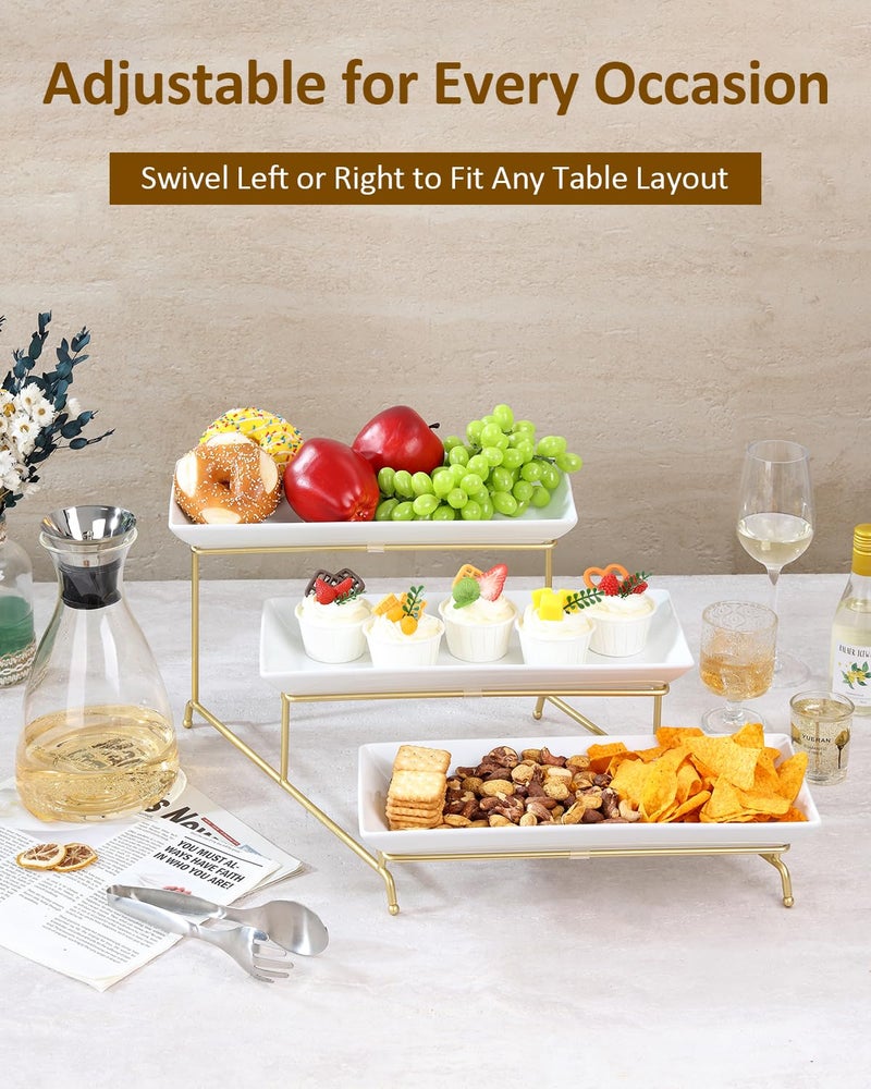 Yedio 3 Tier Serving Tray Set 14 Inch Porcelain Tiered Serving Platters, Collapsible Sturdier Stand with Stable Cross Bars, Three Layer Serving for Party Entertaining Food Display Fruit Dessert - Image 4