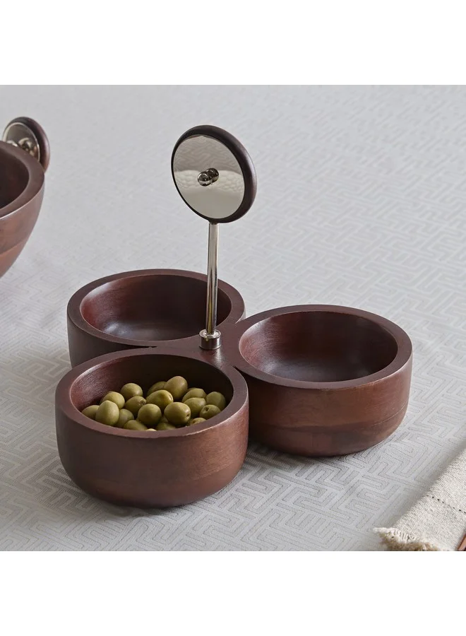 Home Box Obje Wooden 3-Nut Dish with Wheel Stem 28 x 24 x 28 cm