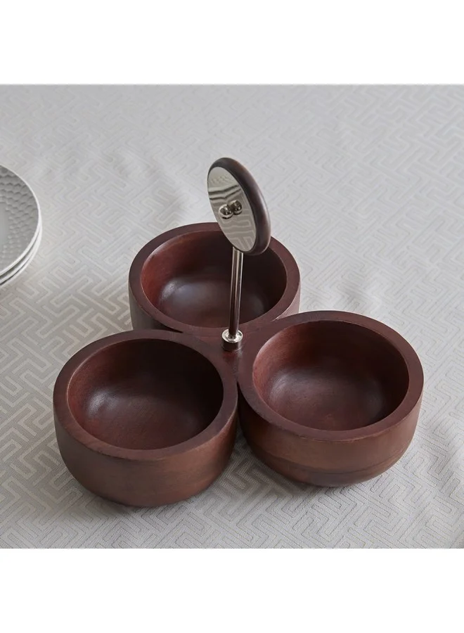 Home Box Obje Wooden 3-Nut Dish with Wheel Stem 28 x 24 x 28 cm
