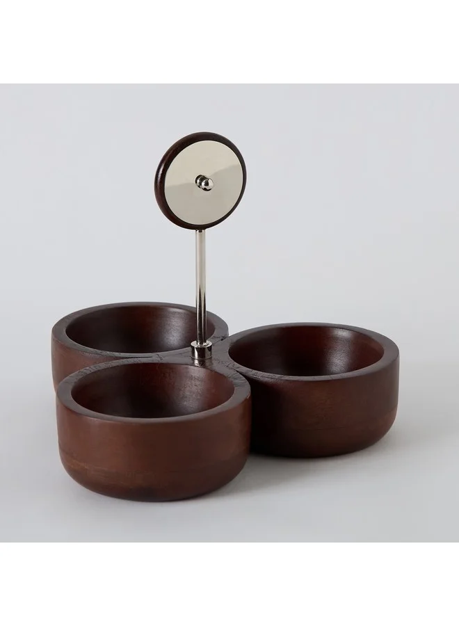هوم بوكس Obje Wooden 3-Nut Dish with Wheel Stem 28 x 24 x 28 cm