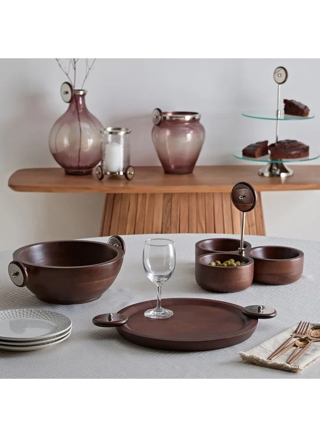 هوم بوكس Obje Wooden 3-Nut Dish with Wheel Stem 28 x 24 x 28 cm