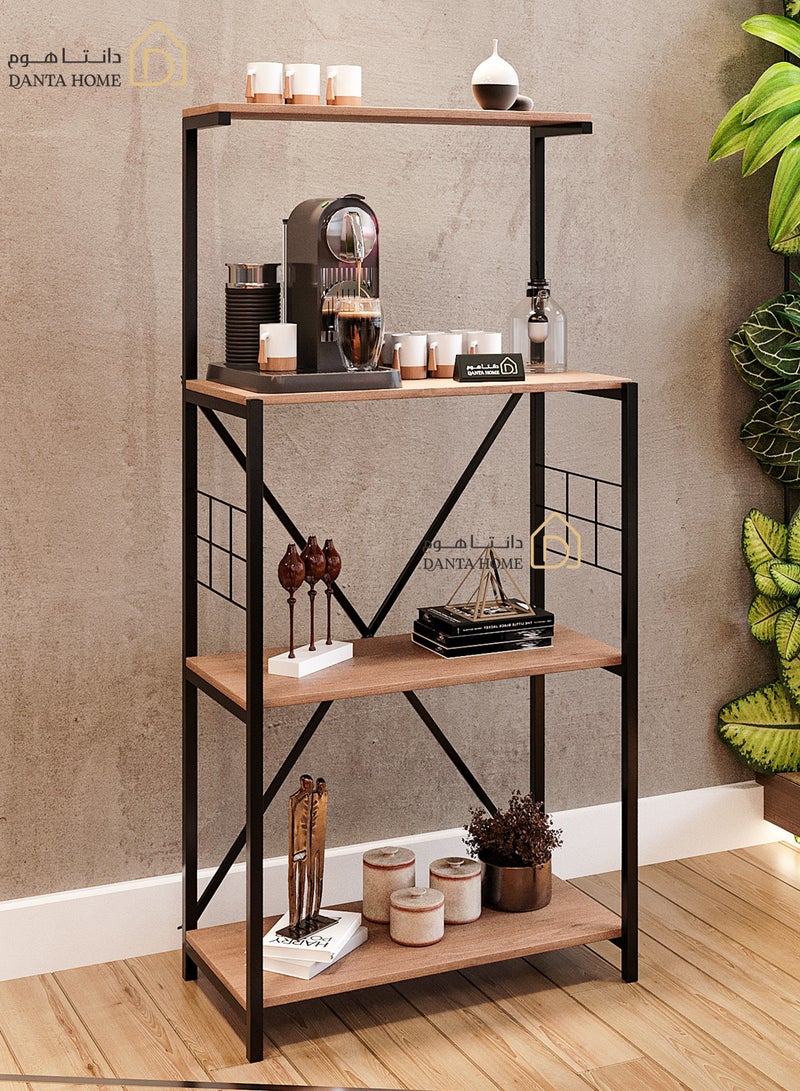 DANTA HOME Coffee Corner Table With 4 Wooden Tops And A Metal Structure To Arrange And Organize Your Needs - Brown/Black Wood  140 x64 34 cm - Image 1