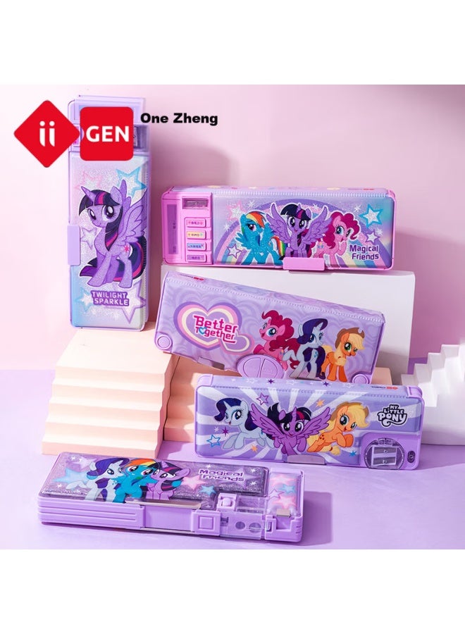 One Is Yizheng Pencil Case, Stationery Box, My Little Pony Stylish Birthday Student Back-to Season Exam Gift, Large Capacity Multifunctional Cartoon, Versatile Planner, Purple 3538 - Image 2