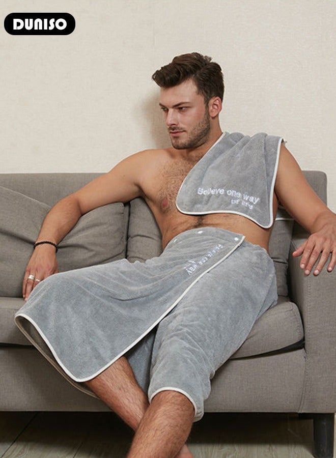 DUNISO روب استحمام للرجال مع أزرار قابل للتعديل، مناشف ساونا قابلة للارتداء، منشفة جسم ماصة للماء سريعة الجفاف من الألياف الدقيقة - Image 2