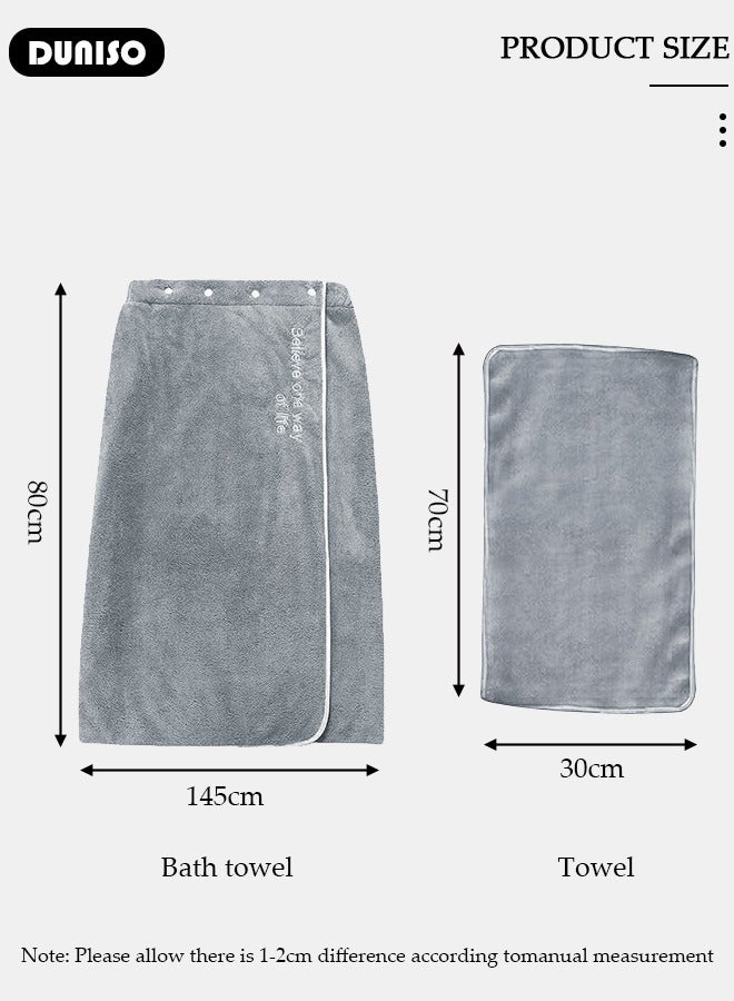 DUNISO روب استحمام للرجال مع أزرار قابل للتعديل، مناشف ساونا قابلة للارتداء، منشفة جسم ماصة للماء سريعة الجفاف من الألياف الدقيقة - Image 4