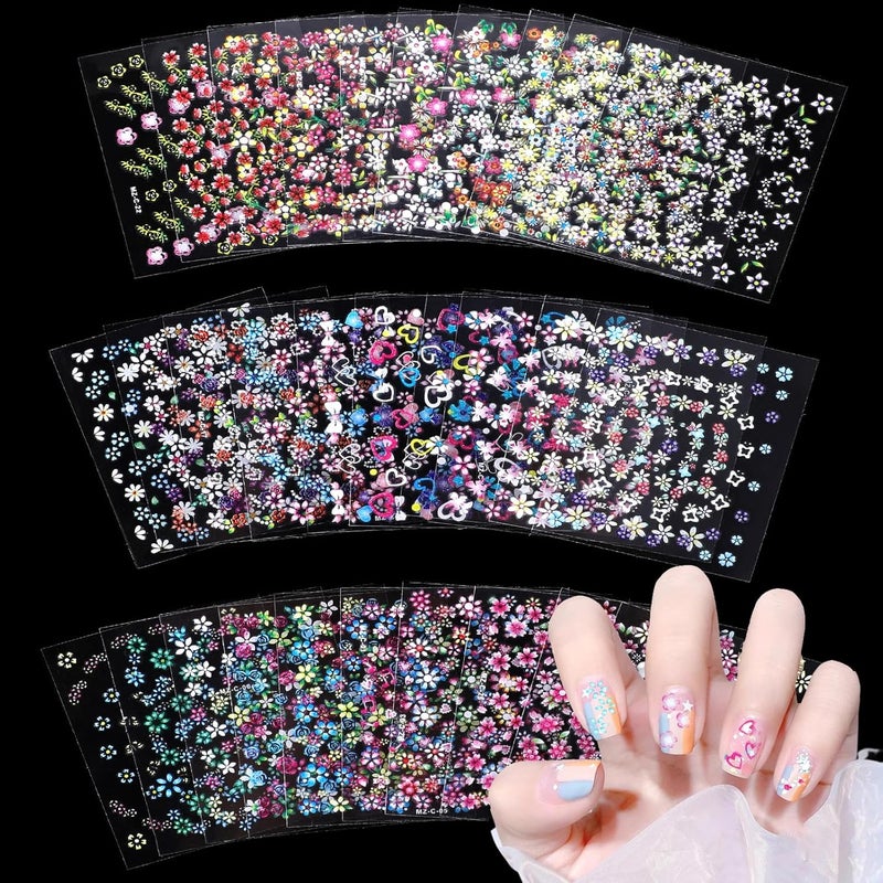 Styquenzer Diverse use resistant crafted quality 3D Nail Stickers 30 Sheets Nail Stickers Self-Adhesive Flowers Flower Heart Shape Nail Design Nail Stickers Nail Design Accessories Nail Stickers for DIY Decorations, Manicure, Mobile Phone Cases Small apartment fit - Image 1