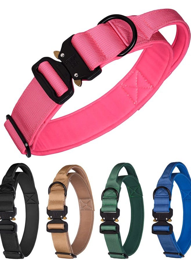 Aecllcea Tactical Dog Collar for Medium Large Dogs, Heavy Duty Dog Collars With Handle, Metal Buckle Dog Training Collar, Thick Dog Collar for Male, Large Dog Collar, Military Dog Collar. (M, Magenta) - Image 1