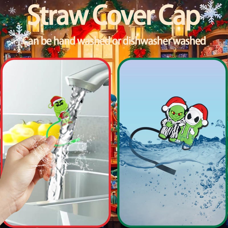 ZERCEJC 6 PCS Christmas Straw Cover Cap for Stanley Cupï¼ŒXmas Straw Toppers Compatible with Stanley 30&40 Oz Tumblerï¼ŒReusable Silicone Straw Tips Lids for Stanley Cup Accessories - Image 3