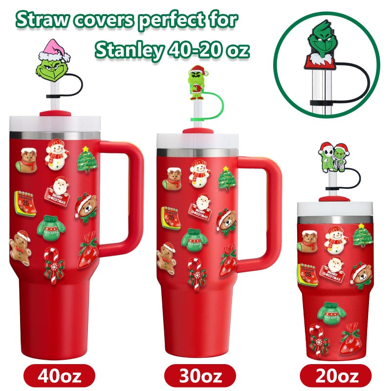 ZERCEJC 6 PCS Christmas Straw Cover Cap for Stanley Cupï¼ŒXmas Straw Toppers Compatible with Stanley 30&40 Oz Tumblerï¼ŒReusable Silicone Straw Tips Lids for Stanley Cup Accessories - Image 4